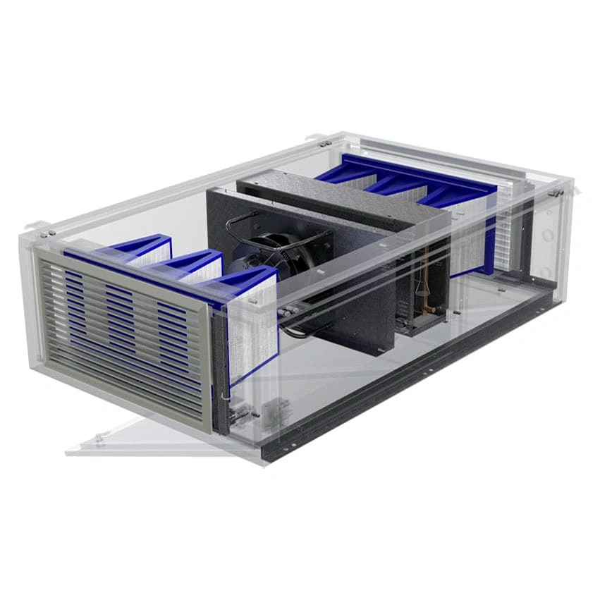 نمای داخلی هواساز هایژنیک (Hygienic AHU) با اجزای اصلی